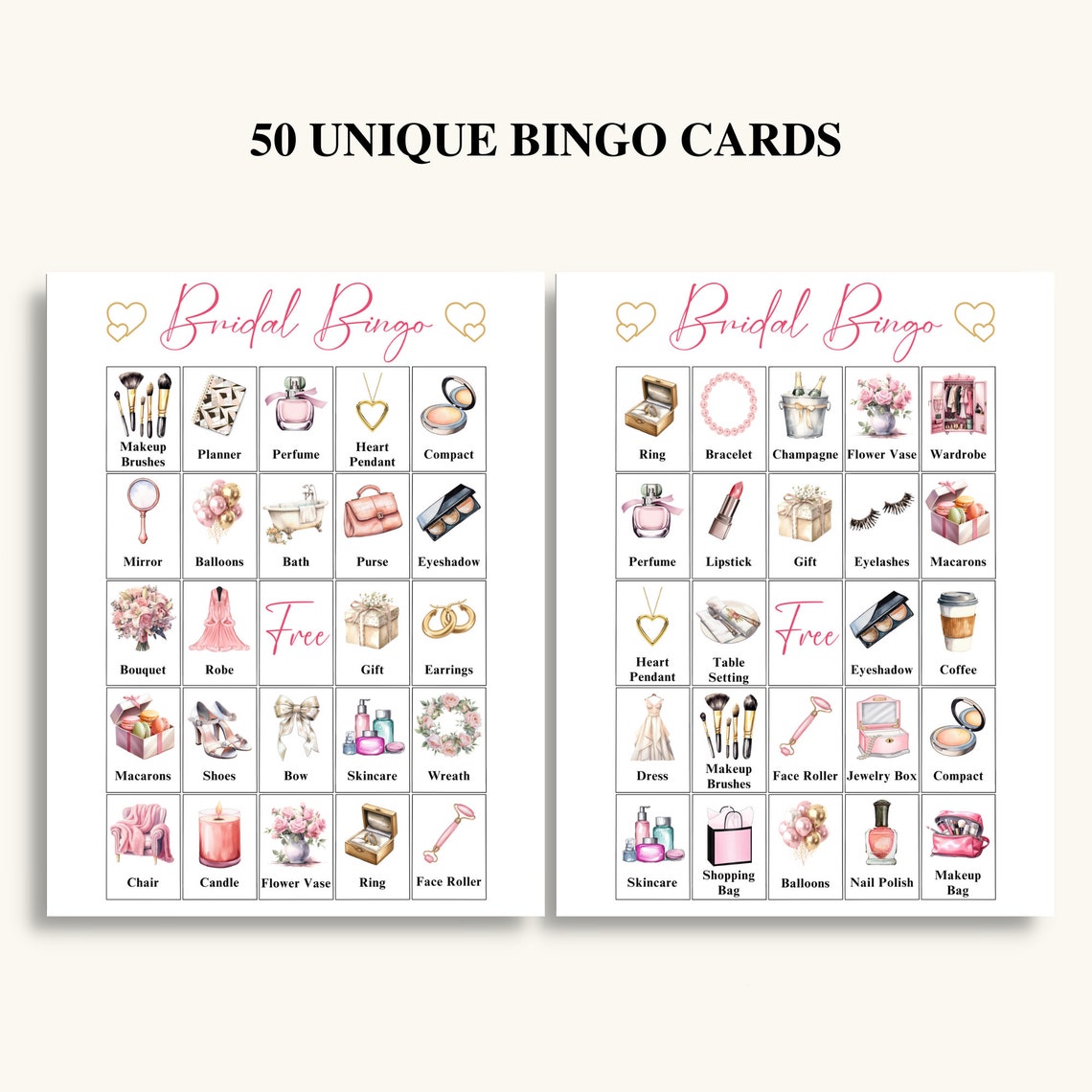 50 Printable Bridal Bingo Cards Bridal Picture Bingo - Etsy