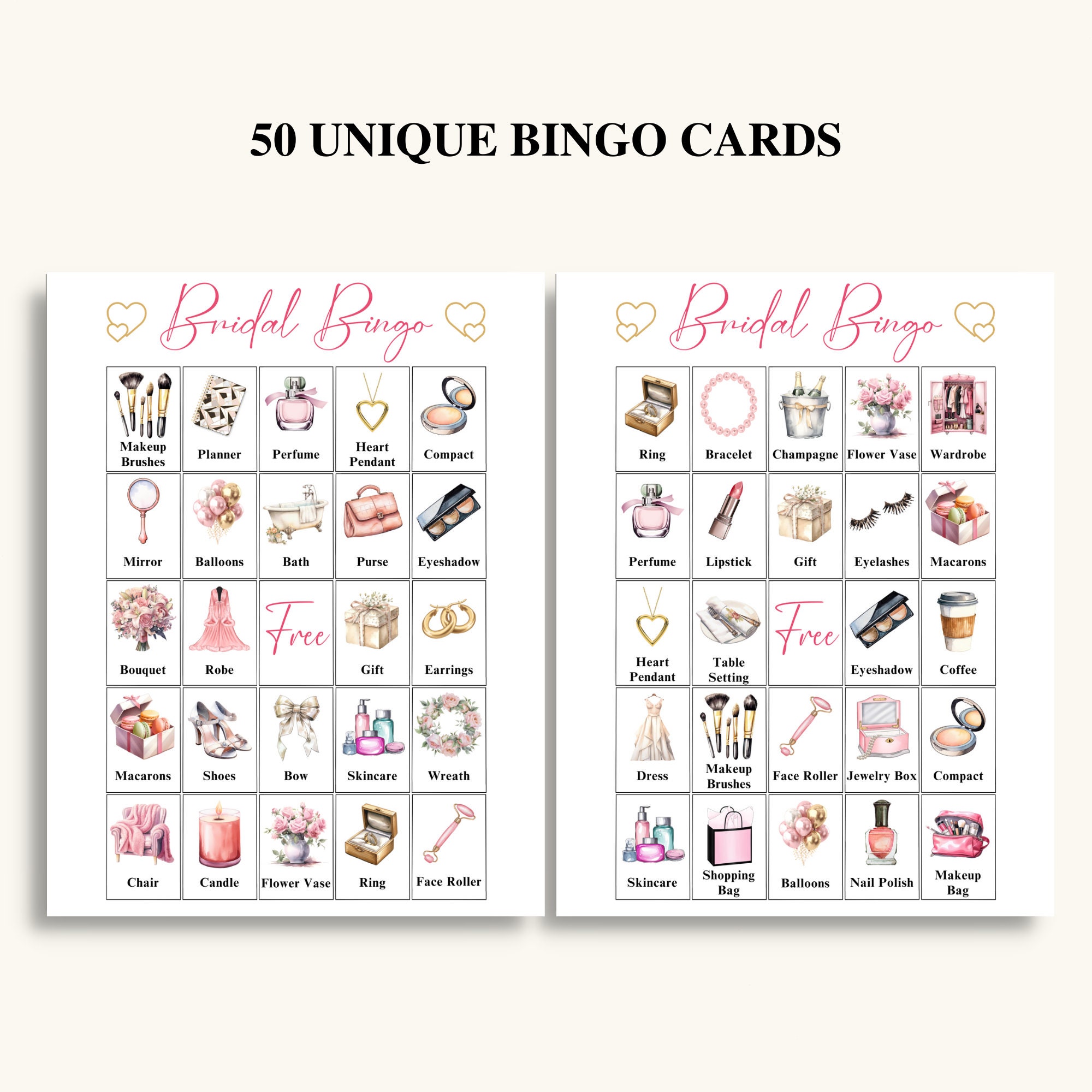 50 Printable Bridal Bingo Cards Bridal Picture Bingo Bridal Shower ...