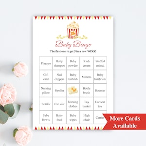 30 Printable Ready To Pop Baby Shower Bingo Cards | 5x7&#39;&#39; Prefilled Popcorn Themed Baby Bingo Cards | Popcorn Baby Shower Games | DOWNLOAD