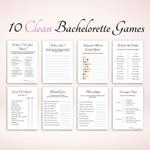 10 juegos de despedida de soltera limpios, paquete de juegos de despedida de soltera imprimibles, juegos de despedida de soltera limpios, juegos de despedida de soltera, tamaño carta y A4, descarga