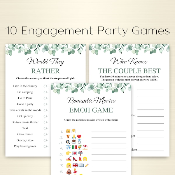 10 Printable Engagement Party Games | Engagement Party Game Bundle | Fun Wedding Shower Games | Coed Shower Games | DOWNLOAD