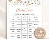 100 Printable Wildflower Baby Shower Bingo Cards, Prefilled Baby Shower Gift Bingo Cards, Baby In Bloom Baby Shower Games, DOWNLOAD