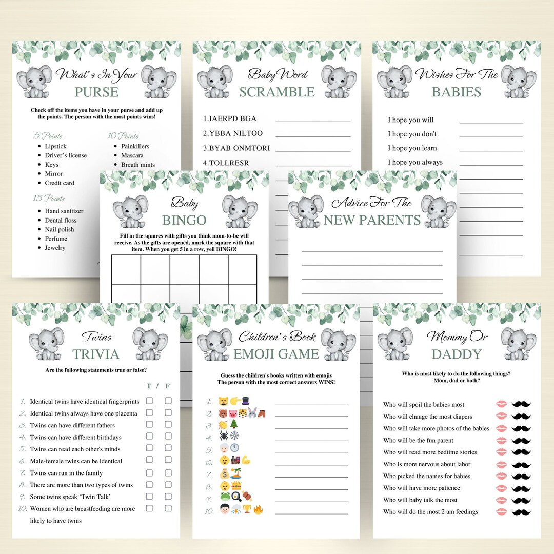 8 Printable Twin Baby Shower Games Twin Boy and Girl Baby Shower Game ...