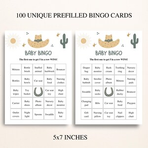 100 Printable Western Baby Shower Bingo Cards: Prefilled Baby Shower Gift Bingo, Country Baby Shower, Cowboy Baby Shower Games DOWNLOAD image 2