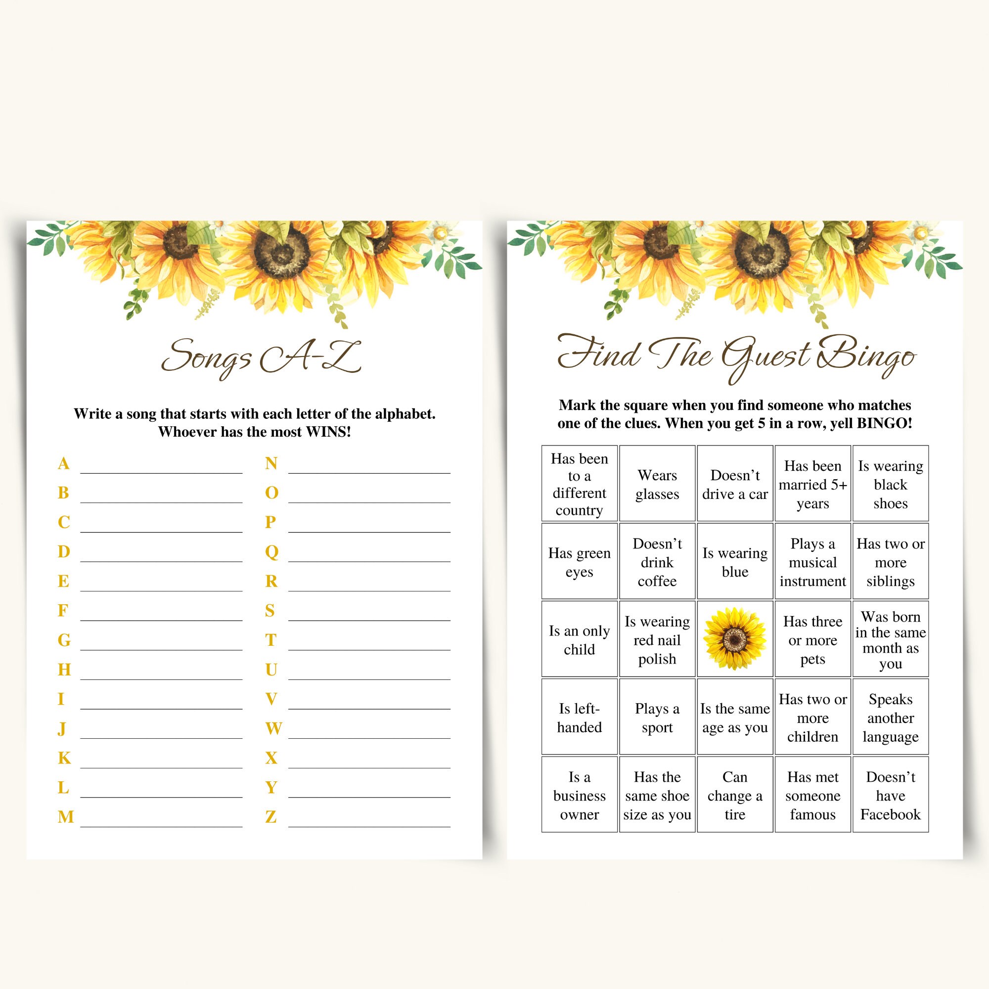 8 Printable Brunch Games for Adults Sunflower Brunch Party Games