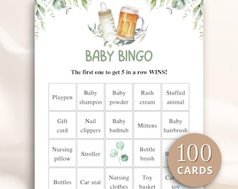 100 Printable A Baby Is Brewing Baby Shower Bingo Cards, Prefilled Baby Shower Gift Bingo Cards, Beer Baby Shower Games, DOWNLOAD