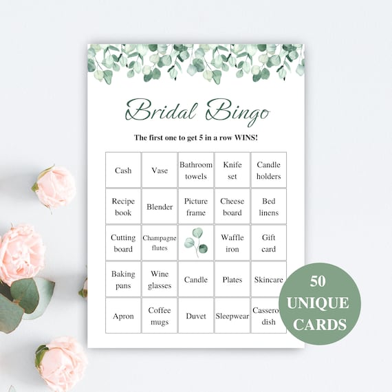 50 Printable Bridal Shower Bingo Cards Prefilled Bridal Bingo - Etsy