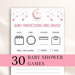 30 Printable Pink Moon And Stars Baby Shower Games, Over The Moon Baby Shower, Twinkle Twinkle Little Star Baby Shower Games, DOWNLOAD