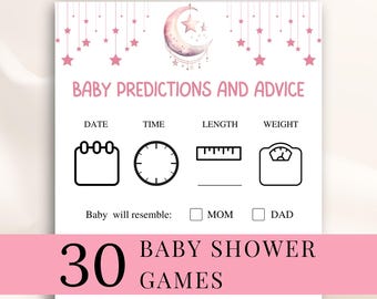 30 Printable Pink Moon And Stars Baby Shower Games, Over The Moon Baby Shower, Twinkle Twinkle Little Star Baby Shower Games, DOWNLOAD