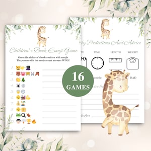 16 Printable Giraffe Baby Shower Games | Safari Baby Shower Game Bundle | Jungle Baby Shower Games | Greenery Giraffe Baby Shower | DOWNLOAD