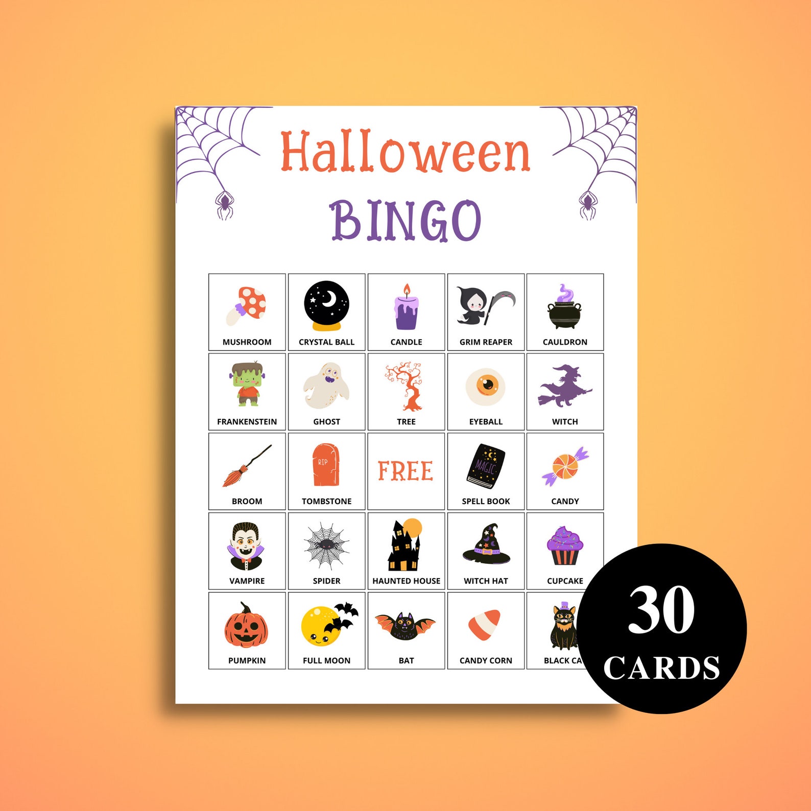 30 Printable Halloween Bingo Cards Halloween Games for Kids - Etsy