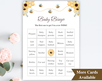 30 Printable Prefilled Baby Shower Bingo Cards, Honey Bee Baby Shower Bingo, Bumblebee Baby Shower Games, Baby Bingo Prefilled DOWNLOAD