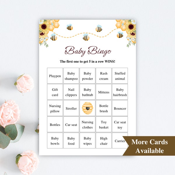 30 Printable Prefilled Baby Shower Bingo Cards, Honey Bee Baby Shower Bingo, Bumblebee Baby Shower Games, Baby Bingo Prefilled DOWNLOAD