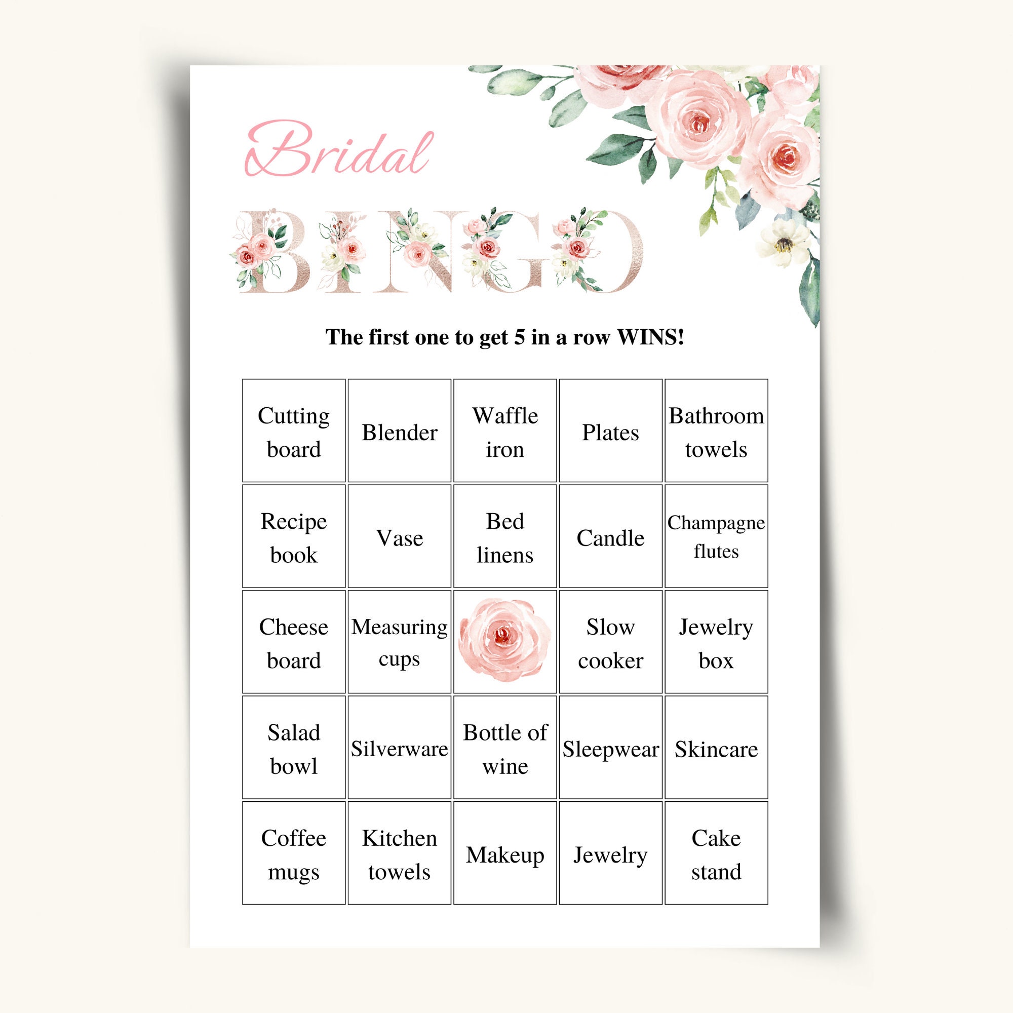 50 Printable Bridal Shower Bingo Cards, Prefilled Bridal Bingo Game
