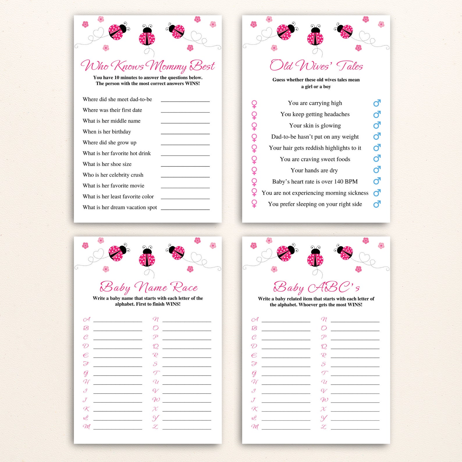 16 Printable Pink Ladybug Baby Shower Games Ladybug Themed Baby Shower ...
