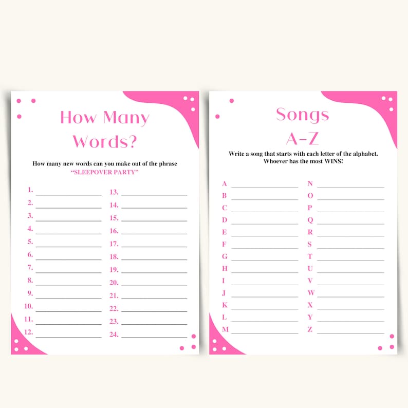 8 Printable Slumber Party Games Sleepover Party Games for Girls ...