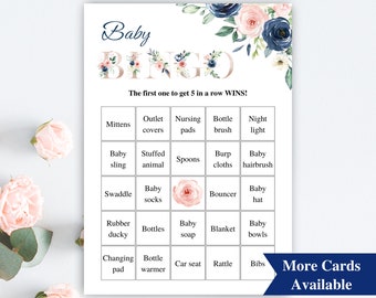 30 Printable Prefilled Baby Shower Bingo Cards | Navy And Blush Pink Baby Bingo Cards | Boy And Girl Twin Baby Shower Games | DOWNLOAD