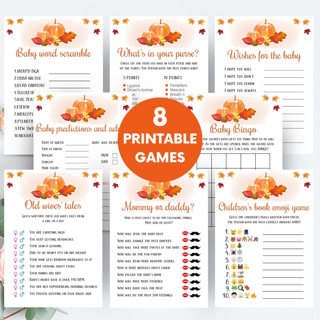 Printable Pumpkin Baby Shower Games, Little Pumpkin Baby Shower Game ...