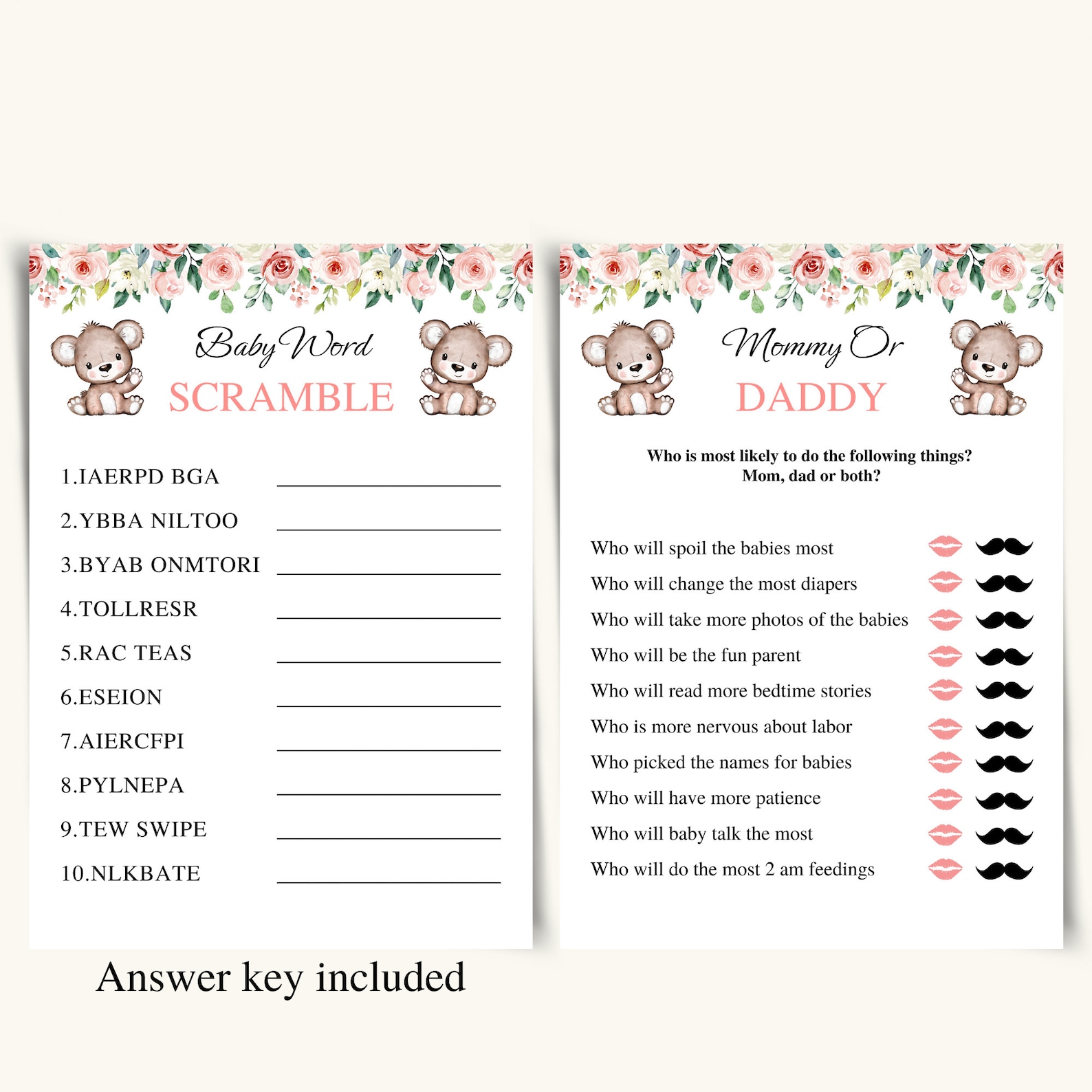 14 Printable Twin Baby Shower Games Twin Girls Baby Shower Game Bundle