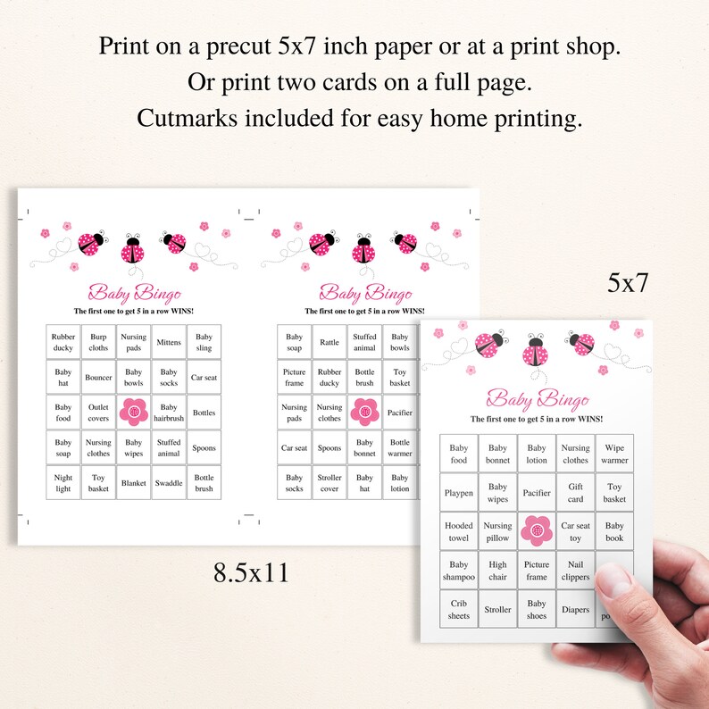 30 Printable Pink Ladybug Baby Shower Bingo Cards - Etsy