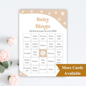 30 afdrukbare voorgevulde baby shower bingokaarten, retro baby shower bingokaarten, Daisy baby shower games, baby bingo voorgevulde DOWNLOAD