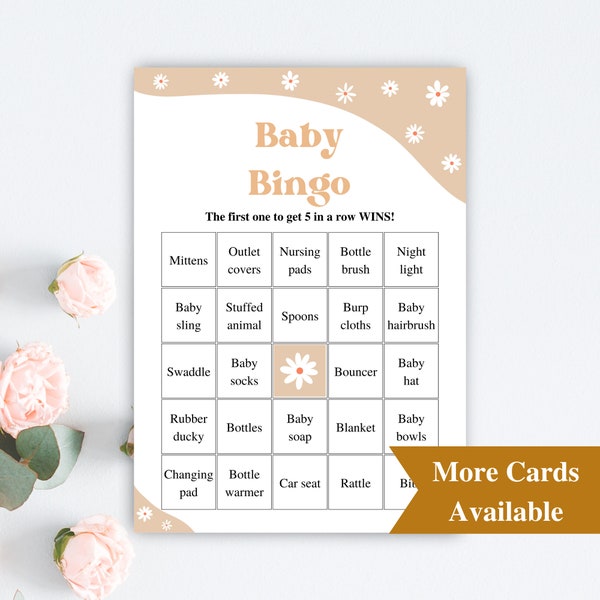 30 Printable Prefilled Baby Shower Bingo Cards, Retro Baby Shower Bingo Cards, Daisy Baby Shower Games, Baby Bingo Prefilled DOWNLOAD