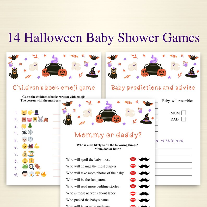 14 Printable Halloween Baby Shower Games 5x7 A Baby is - Etsy