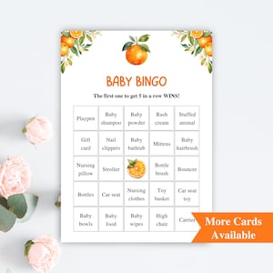 30 cartes de bingo imprimables pour baby shower Little Cutie | Cartes de bingo pour bébé Agrumes 5 x 7 po | Jeux de baby shower TÉLÉCHARGER A Little Cutie Is On The Way