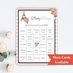 30 cartes de bingo préremplies pour baby shower, cartes de bingo pour bébé imprimables, jeux de baby shower à Paris, cartes de bingo pour bébé parisien, téléchargement