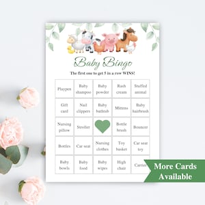 30 cartes de bingo préremplies imprimables pour baby shower, cartes de bingo pour baby shower à la ferme, jeux de baby shower de basse-cour, bingo prérempli pour bébé