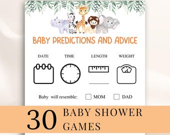 30 Jogos Imprimíveis para Chá de Bebê com Animais da Selva, Jogos para Chá de Bebê na Selva, Jogos para Chá de Bebê com Tema Safari, BAIXAR
