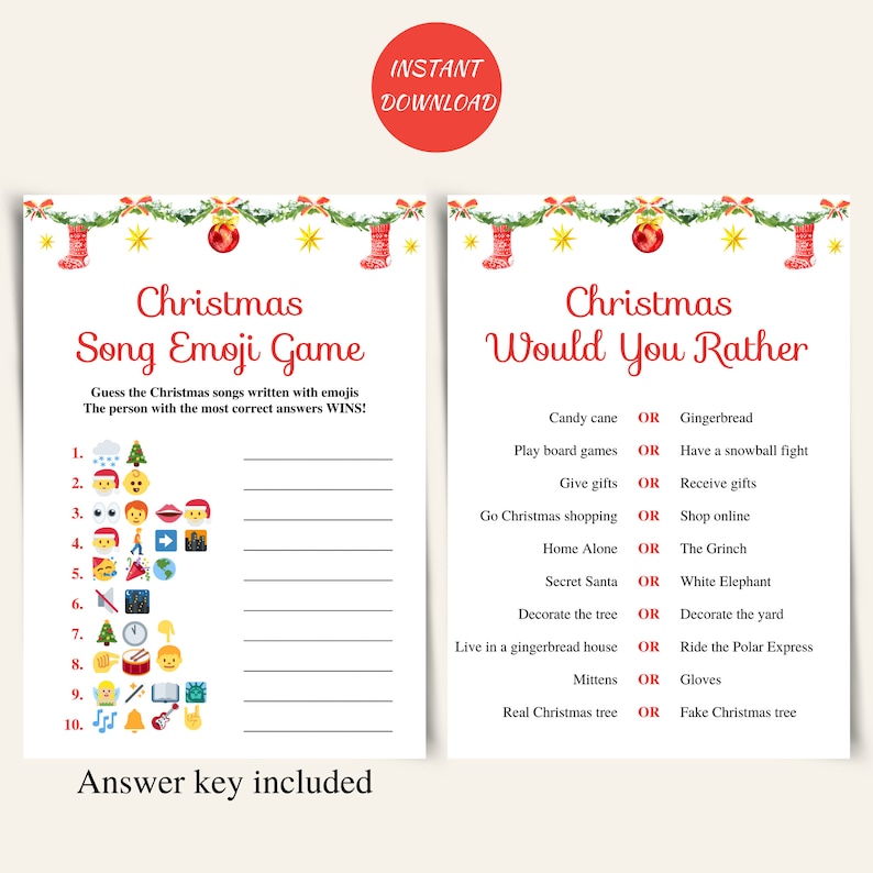 8 Printable Christmas Games Printable Xmas Game Pack Holiday Etsy