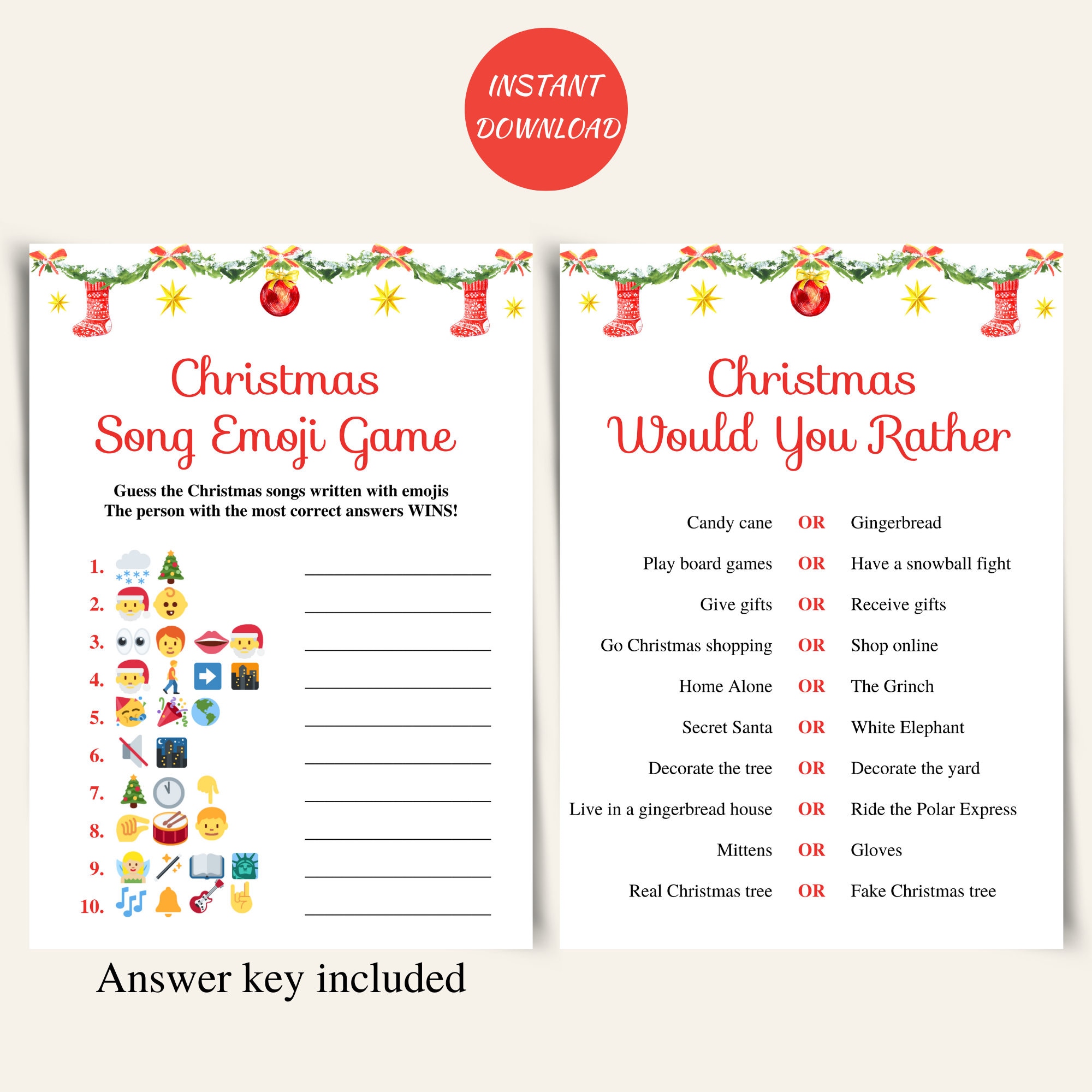 8 Printable Christmas Games Printable Xmas Game Pack Holiday Etsy