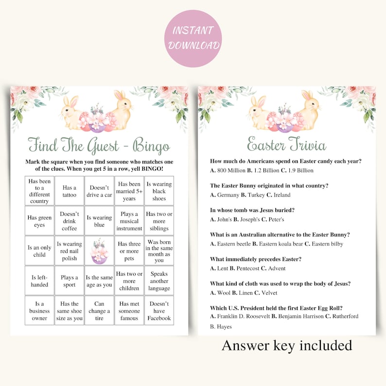 12 Printable Easter Games, Fun Easter Game Bundle, Easter Family Games