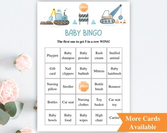 30 Printable Construction Baby Shower Bingo Cards | 5x7'' Prefilled Construction Themed Baby Bingo Cards | Boy Baby Shower Games | DOWNLOAD