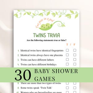 30 Printable Twin Baby Shower Games, Two Peas In A Pod Baby Shower Games, Twins Baby Shower Games, Peapod Baby Shower Games, DOWNLOAD