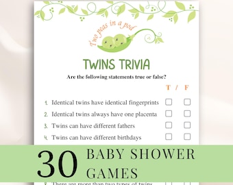 30 Printable Twin Baby Shower Games, Two Peas In A Pod Baby Shower Games, Twins Baby Shower Games, Peapod Baby Shower Games, DOWNLOAD