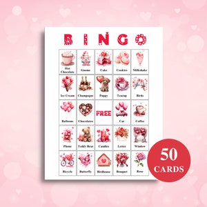 50 Tarjetas de Bingo imprimibles del Día de San Valentín / Bingo con imágenes de San Valentín / Juegos de fiesta de San Valentín / Carta de EE. UU. 8.5x11'' / DESCARGAR