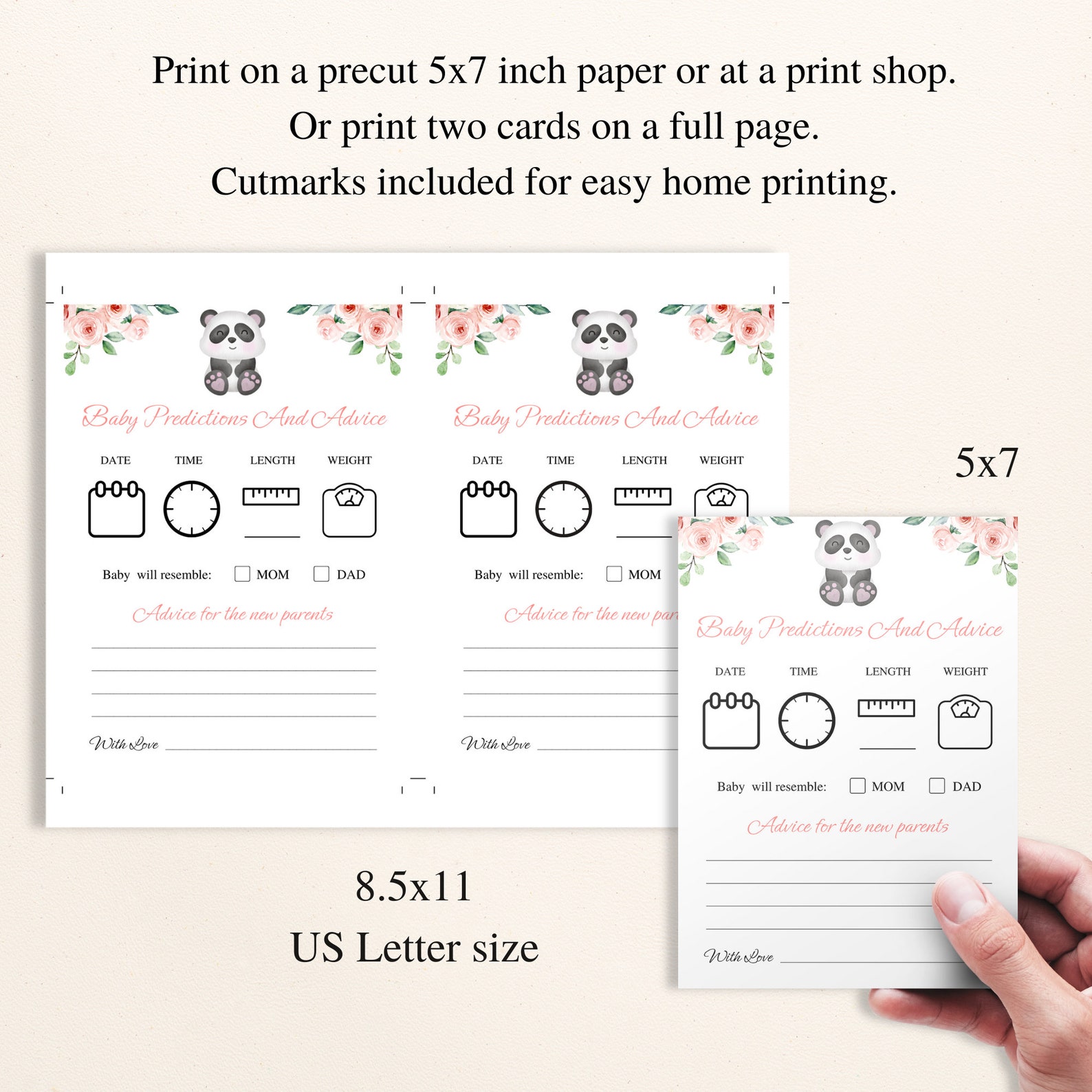16 Printable Floral Panda Baby Shower Games Pink Safari Baby Shower ...