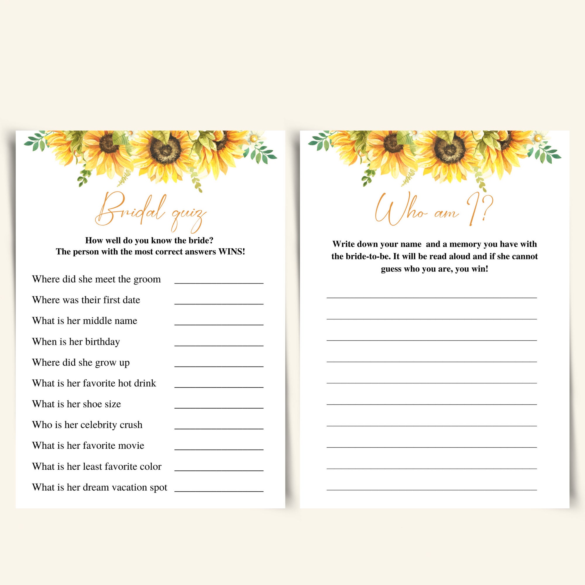 10 Printable Sunflower Bridal Shower Games Garden Bridal Shower Games ...