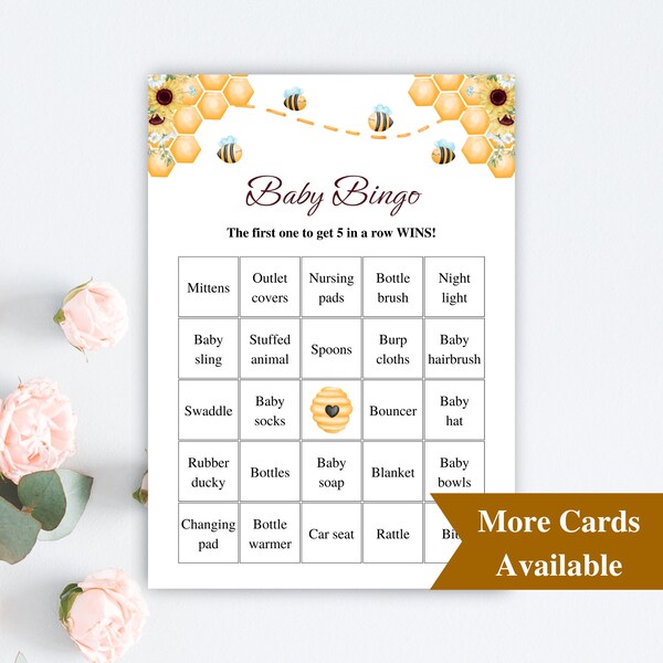 30 Printable Prefilled Baby Shower Bingo Cards, Honey Bee Baby Shower Bingo, Bumblebee Baby Shower Games, Baby Bingo Prefilled DOWNLOAD