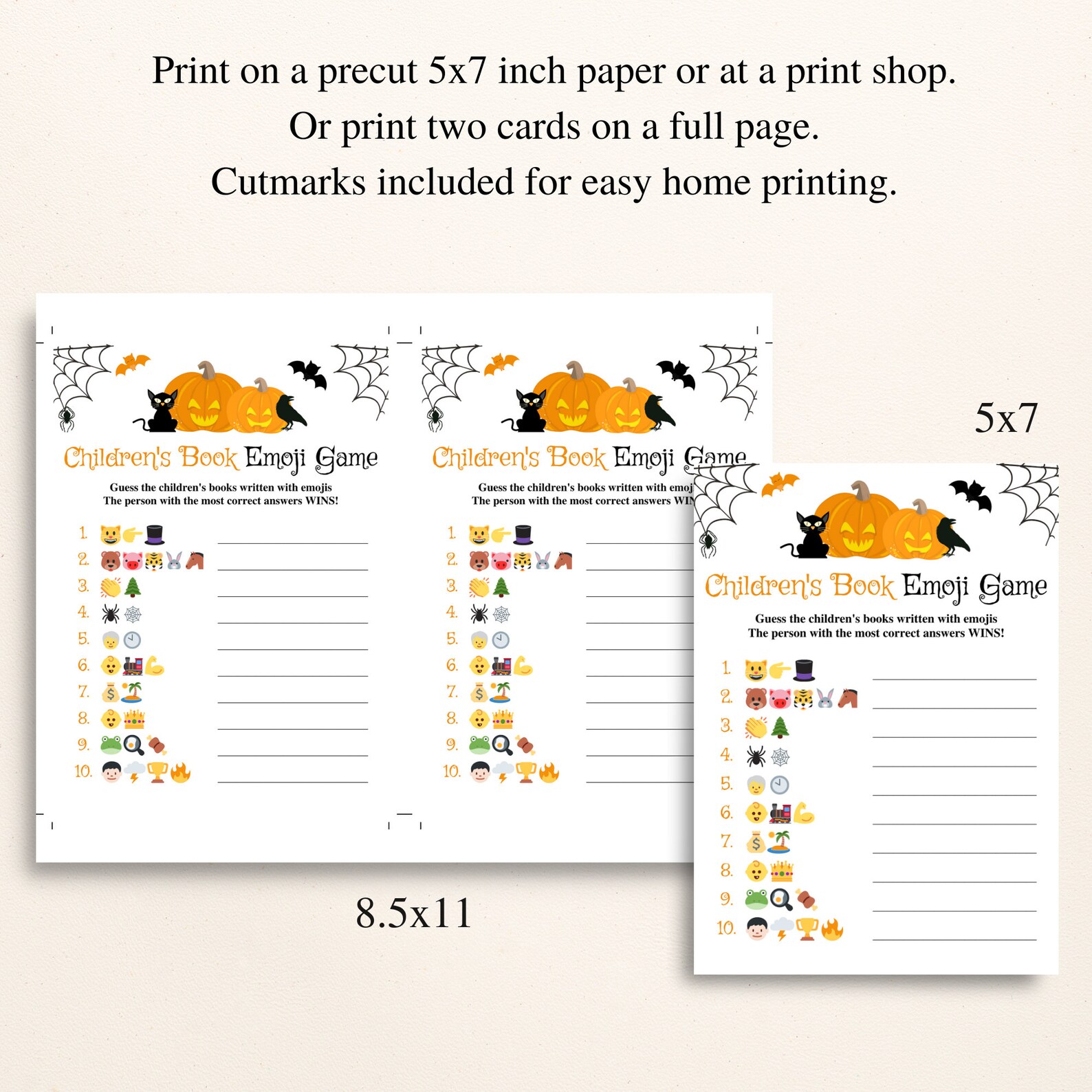 16 Printable Halloween Baby Shower Games, 5x7 Halloween Baby Shower