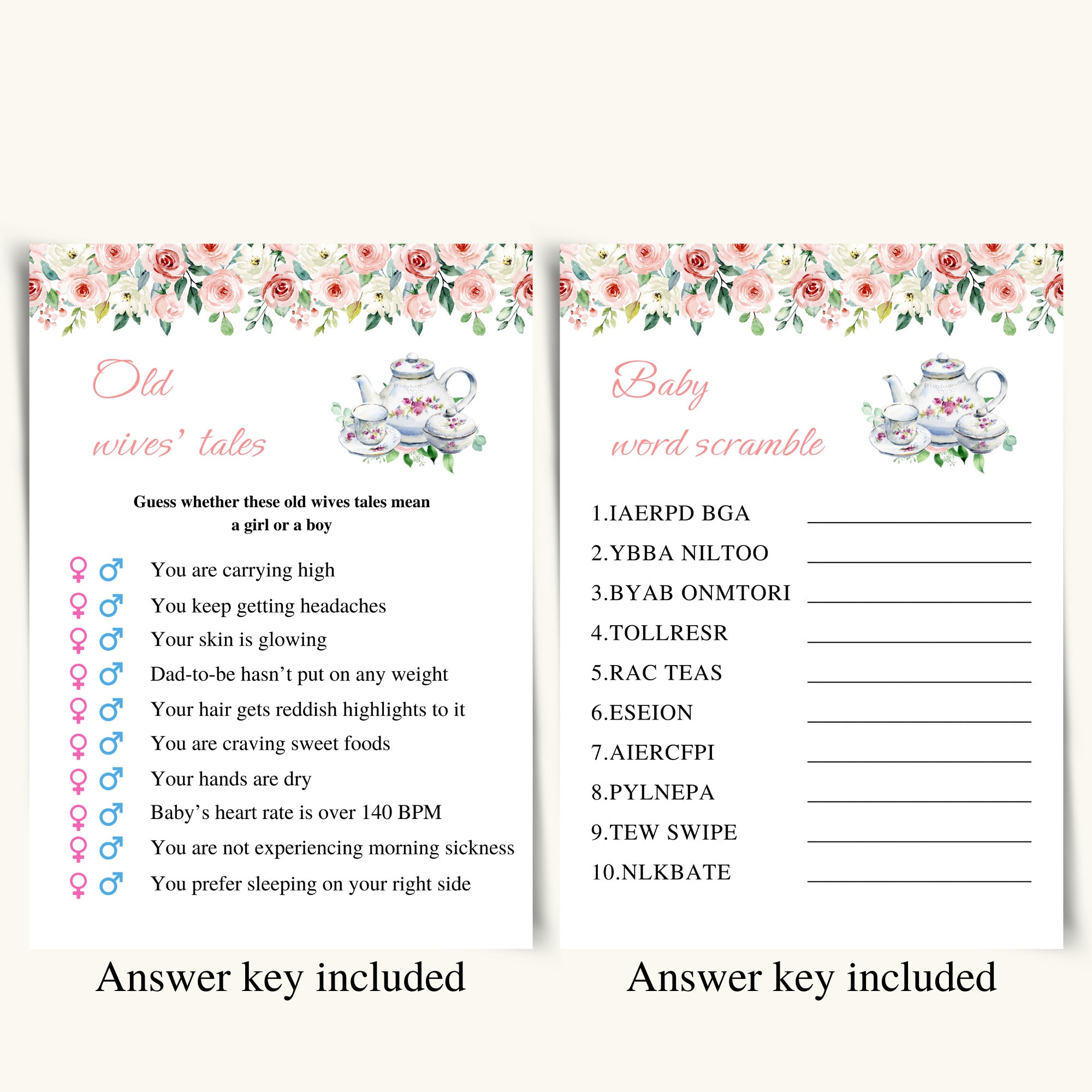 14 Printable Tea Party Baby Shower Games, Afternoon Tea Baby Shower