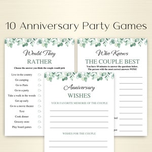 10 Printable Anniversary Games: Eucalyptus Theme DOWNLOAD