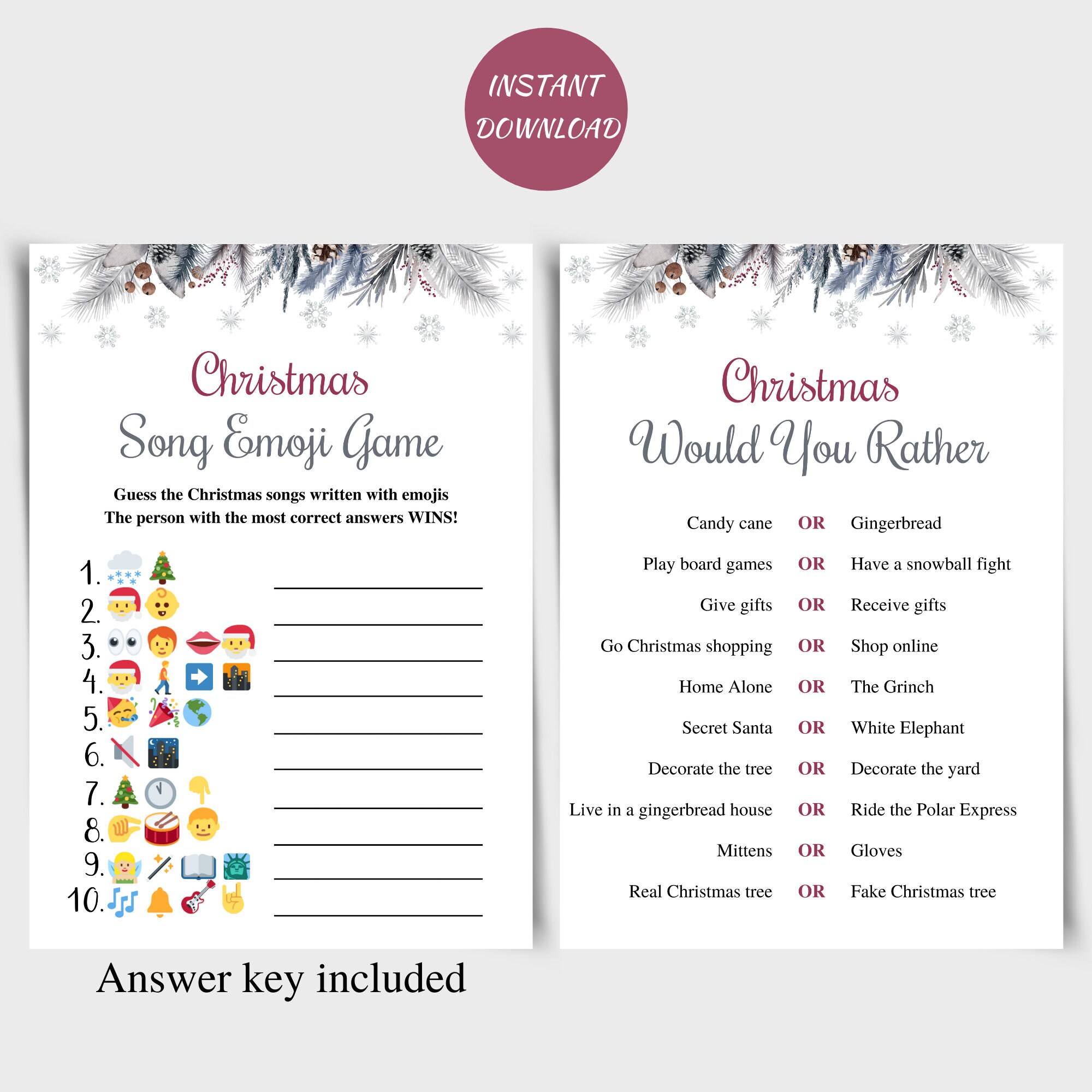 8 Printable Christmas Games, Printable Xmas Game Pack, Holiday Party ...