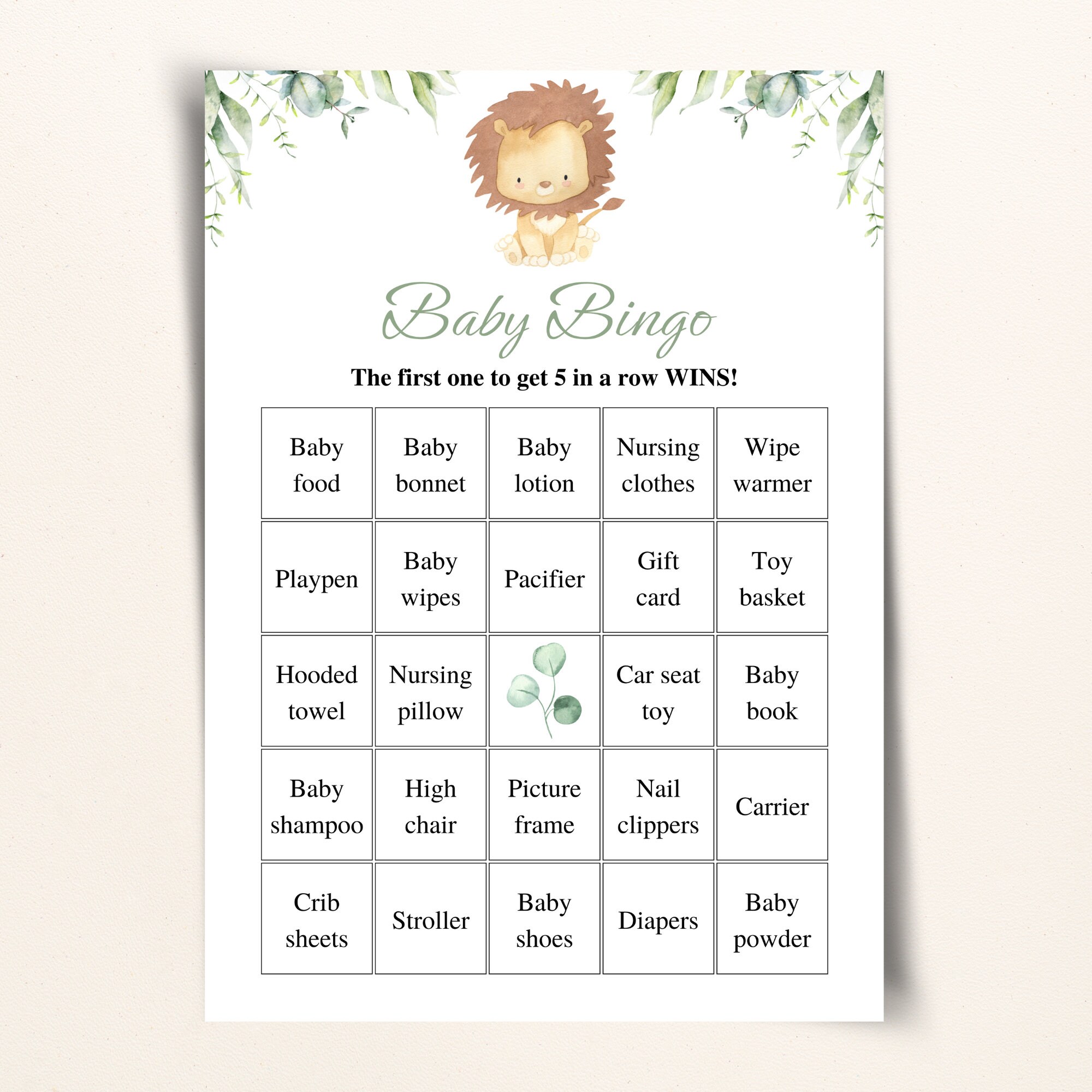 30 Printable Lion Baby Shower Bingo Cards 5x7'' Prefilled Baby Bingo ...