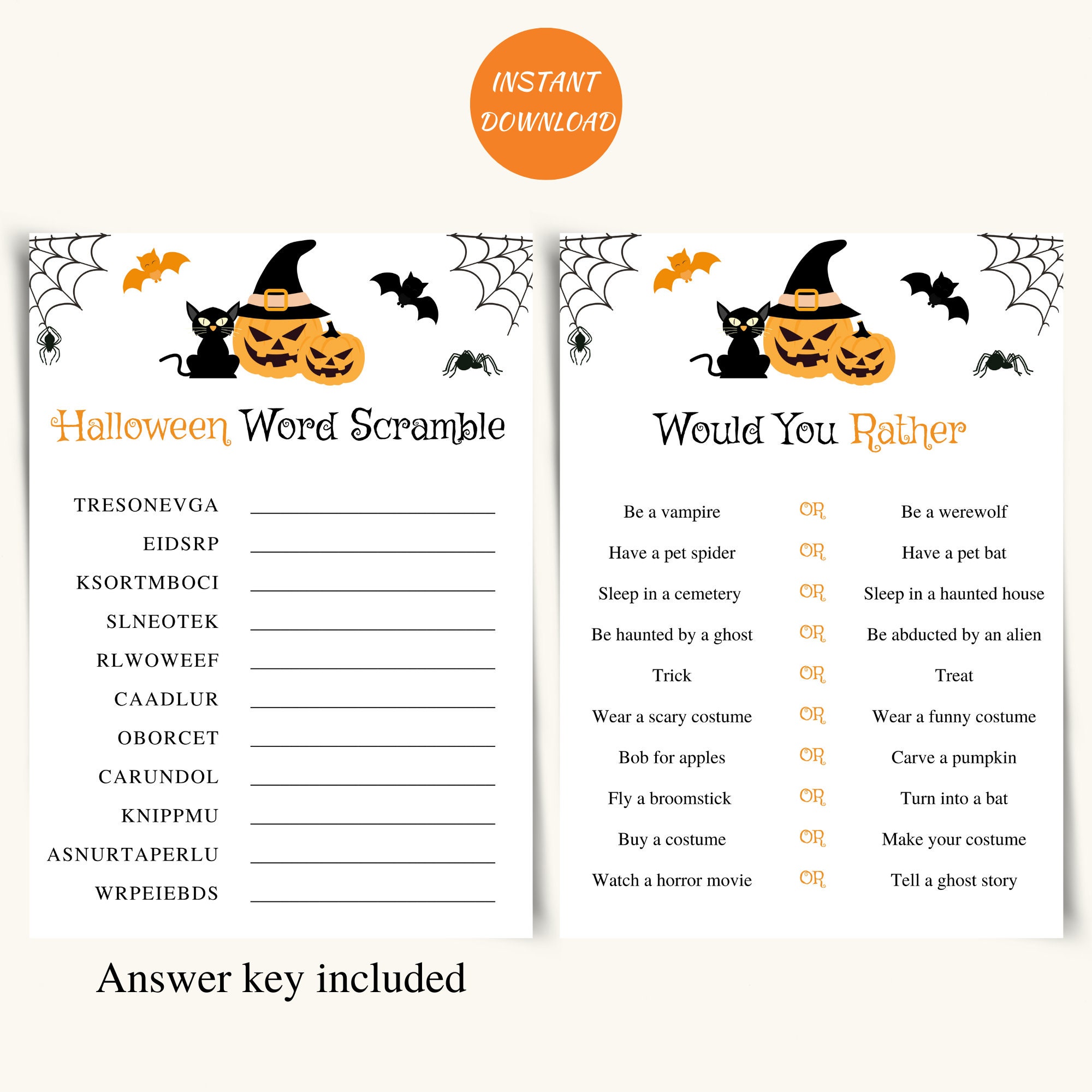 Printable Halloween Party Games, Halloween Game Bundle, Orange and ...