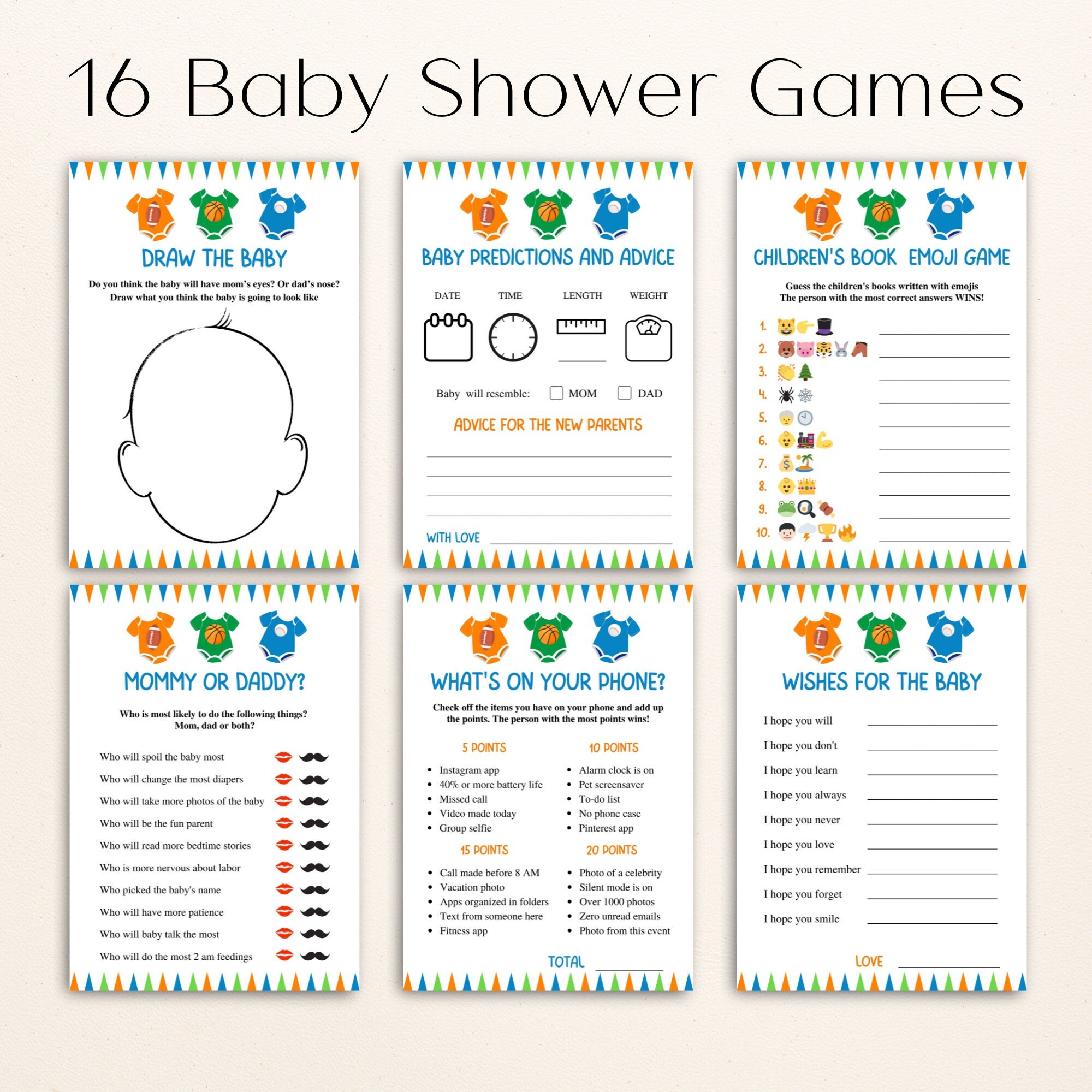 16 Printable Sports Themed Baby Shower Games All Star Baby Shower Game
