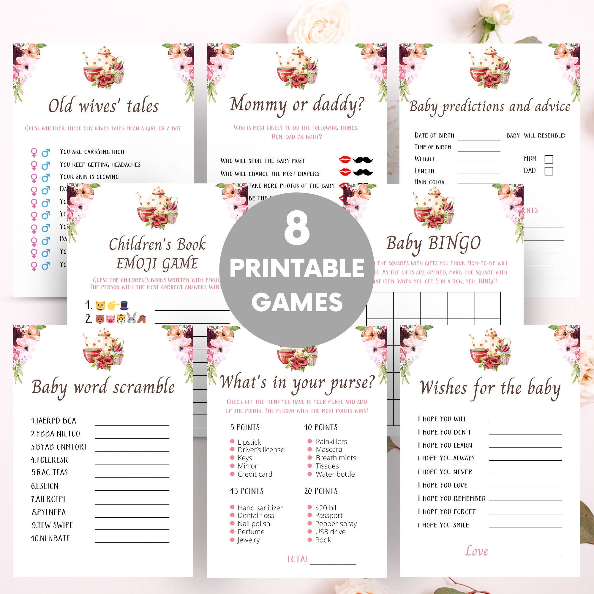 Tea Party Baby Shower Games Printable Afternoon Tea Baby Etsy Australia