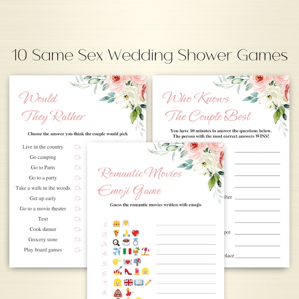 10 Printable Same Sex Wedding Shower Games | Same Sex Shower Game Bundle | Couples Shower Games | Lesbian Bridal Shower Games | DOWNLOAD